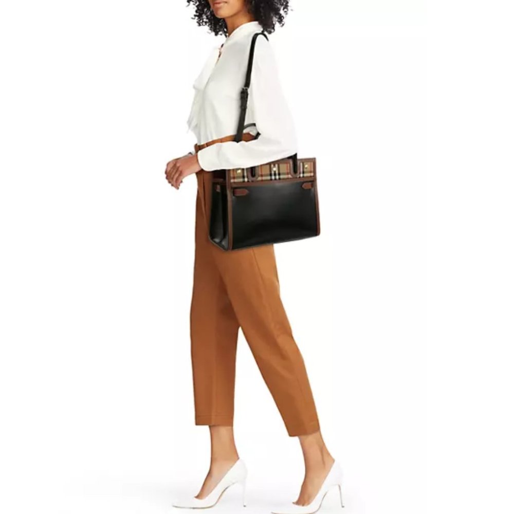 Burberry Title Vintage Check Leather Satchel Black - Picture 2 of 13